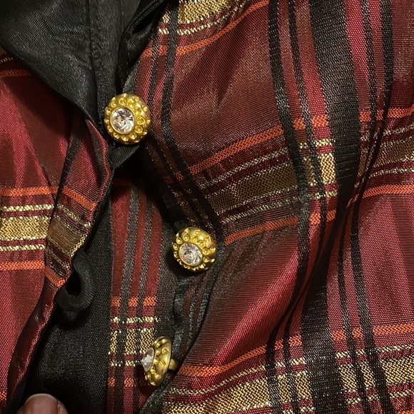 Beautiful J R Nites fancy button up top size 12 deep red, black and gold plaid - Picture 8 of 8